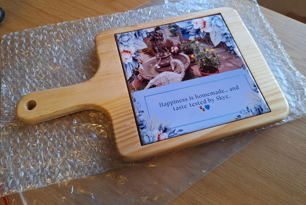 Custom Photo Wooden Serving Board – Personalized Ceramic Tile Cutting Board by Daisy's Printing