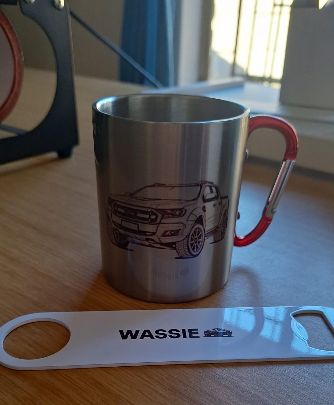 Personalised Stainless Steel Carabiner Mug – Custom Outdoor Adventure Cup by Daisy's Printing
